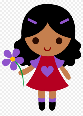 Little Girl With Purple Flower - Little Girl Cartoon Little Girl With Purple Flower - Little Girl Cartoon