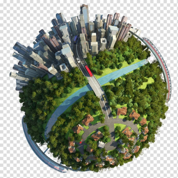 Little planet , Globe City Illustration, Earth fantasy painted green ,Environmental Earth transparent background PNG clipart