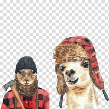 Llama Alpaca Camel Watercolor painting, Wearing a winter cap small animals Avatar transparent background PNG clipart