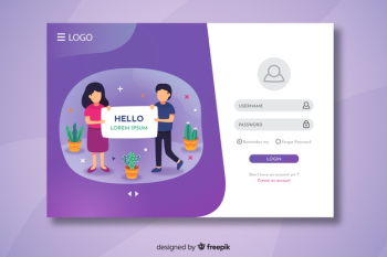 Login landing page with hello text Free Vector Login landing page with hello text Free Vector