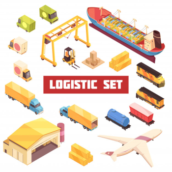 Logistic transportation isometric elements set Free Vector Logistic transportation isometric elements set Free Vector
