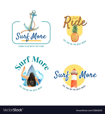 logo with surfboards at beach design for brochure