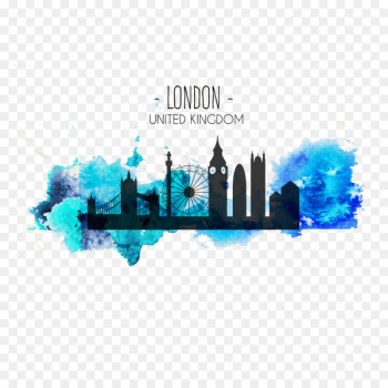 London Eye City of London Silhouette Watercolor painting - Watercolor London 