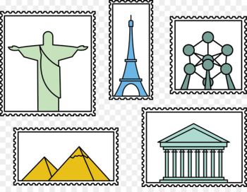 London Eye Egyptian pyramids Eiffel Tower - Egyptian pyramid stamps 
