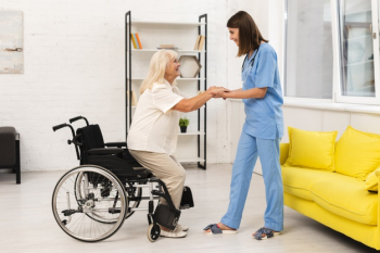 Long shot caregiver helping old woman Free Photo Long shot caregiver helping old woman Free Photo