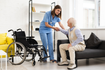 Long shot nurse helping old man getting up Free Photo Long shot nurse helping old man getting up Free Photo