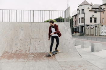 Long shot of man at skate park Free Photo Long shot of man at skate park Free Photo