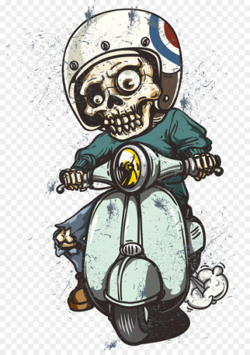 Long-sleeved T-shirt Hoodie Scooter Long-sleeved T-shirt Mod Infant bodysuit Vespa Crew neck - Vector hand-painted locomotive skull 