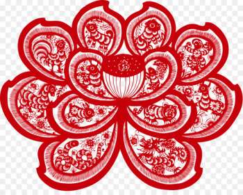 Lotus 12 Papercutting Chinese paper cutting Art - Vector paper cutting red lotus 