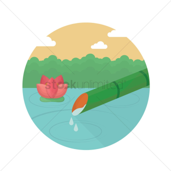Lotus in a pond with a bamboo pipe Lotus in a pond with a bamboo pipe