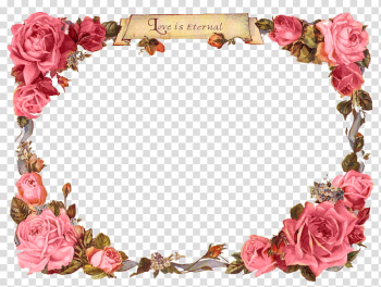 Love is eternal frame in, red rose flower border transparent background PNG clipart