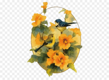 Lovebird Flower Painting - Flowers and birds vector Lovebird Flower Painting - Flowers and birds vector