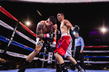 Low-Angle Photo of Two Men Fighting in Boxing Ring Low-Angle Photo of Two Men Fighting in Boxing Ring