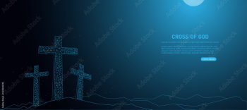 Low poly world connection vector banner design with line and dot three cross of god digital background