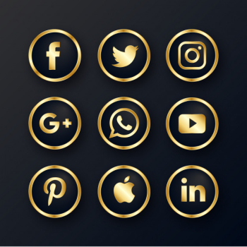 Luxury golden social media icons pack Free Vector