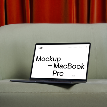 MacBook Pro Mockup on a Sofa MacBook Pro Mockup on a Sofa