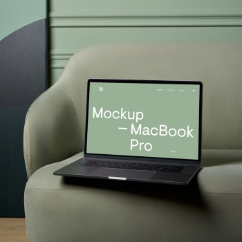 MacBook Pro on a Couch Mockup MacBook Pro on a Couch Mockup