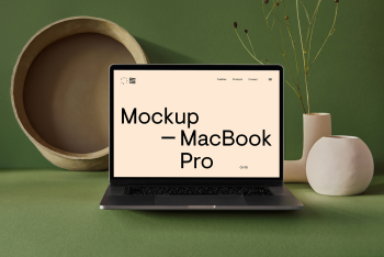 MacBook Pro with Vase Mockup MacBook Pro with Vase Mockup