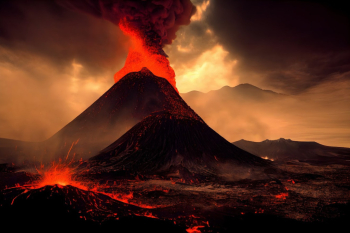 Majestic view of an erupting volcano. Majestic view of an erupting volcano.