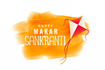 Makar sankranti watercolor banner with flying kite