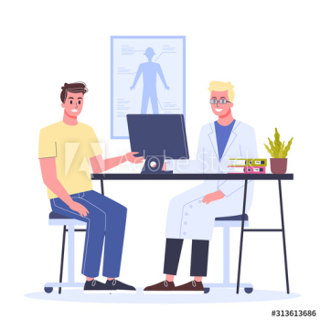 Male patient in clinic with doctor Male patient in clinic with doctor