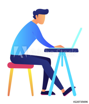 Male programmer working on laptop at office desk vector illustration Male programmer working on laptop at office desk vector illustration