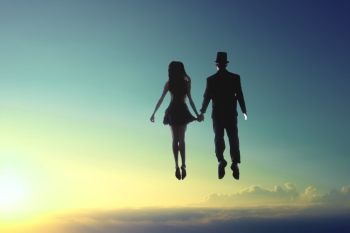 Man And Woman Floating On Sky Man And Woman Floating On Sky