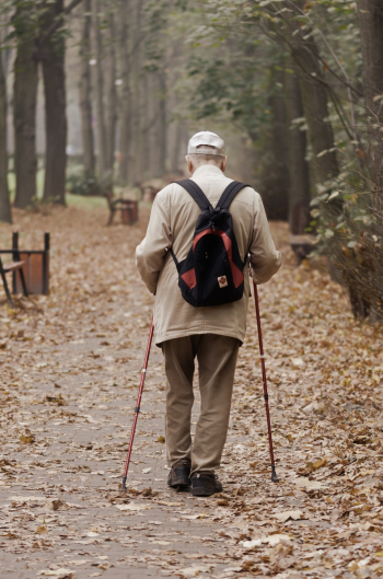 Man Carrying Backpack While Walking on a Paved Pathway Man Carrying Backpack While Walking on a Paved Pathway