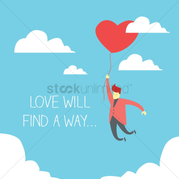 Man floating with a heart balloon Man floating with a heart balloon