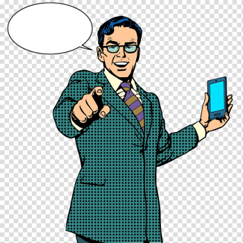 Man holding phone illustration, Businessperson Sales, Take the phone man transparent background PNG clipart