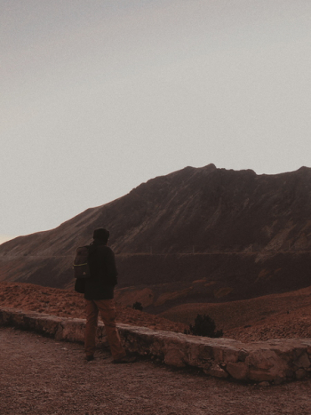 Man in Black Jacket Standing on Mountain Man in Black Jacket Standing on Mountain