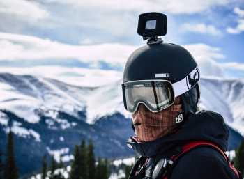 Man in Goggles and Helmet With Action Camera Man in Goggles and Helmet With Action Camera