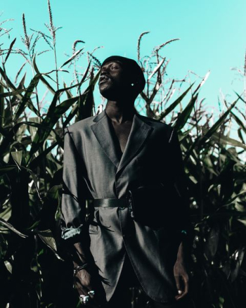 man in suit jacket standing near green leafed plants