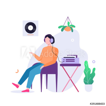 Man listen to the music in headphones Man listen to the music in headphones