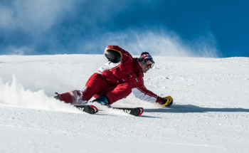 Man on Ski Board on Snow Field Man on Ski Board on Snow Field