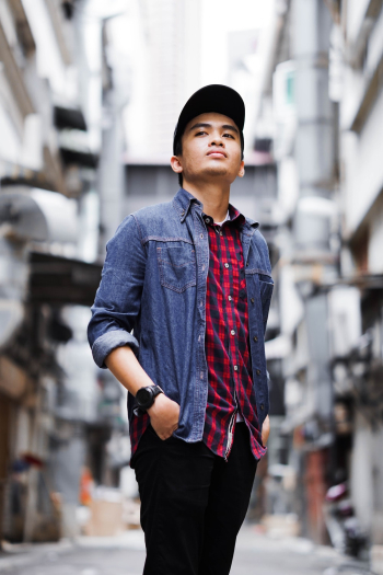Man Wearing A Plaid Shirt With Denim Outerwear Man Wearing A Plaid Shirt With Denim Outerwear