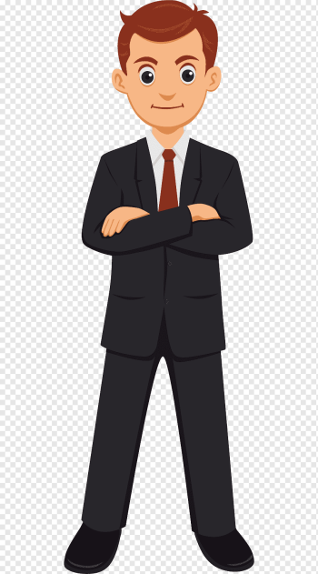 man wearing black suit and red tie cartoon, Cartoon, business man, business Woman, hand, people png