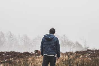 Man Wearing Blue Bubble Hooded Jacket Man Wearing Blue Bubble Hooded Jacket