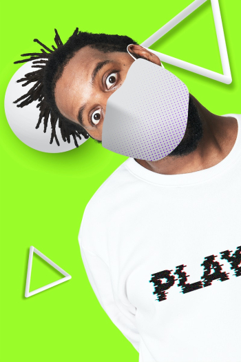 Man wearing face mask on green background Man wearing face mask on green background