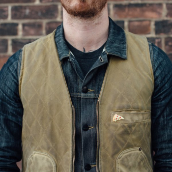 Man Wearing Pizza Lapel Pin