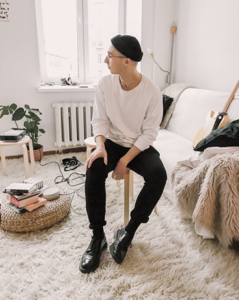 Man Wearing White Sweater With Black Pants Man Wearing White Sweater With Black Pants
