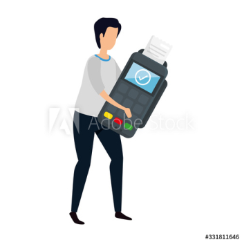 man with dataphone device design man with dataphone device design