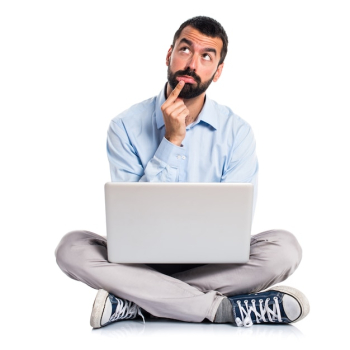 Man with laptop thinking Man with laptop thinking