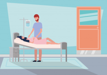 Man with pregnancy woman in hospital room Free Vector