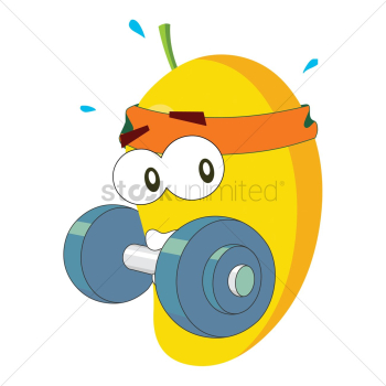 Mango cartoon lifting dumbbell Mango cartoon lifting dumbbell