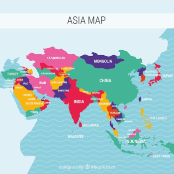 Map of asia continent with different colors