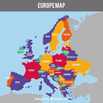Map of europe with countries of colors Map of europe with countries of colors