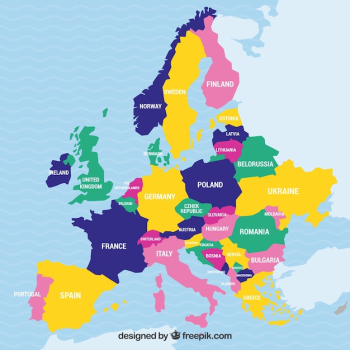 Map of europe with countries of colors Map of europe with countries of colors