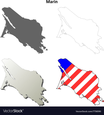 Marin County California outline map set vector image Marin County California outline map set vector image
