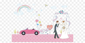 Marriage Wedding - Cartoon wedding couple creative wedding car pink 